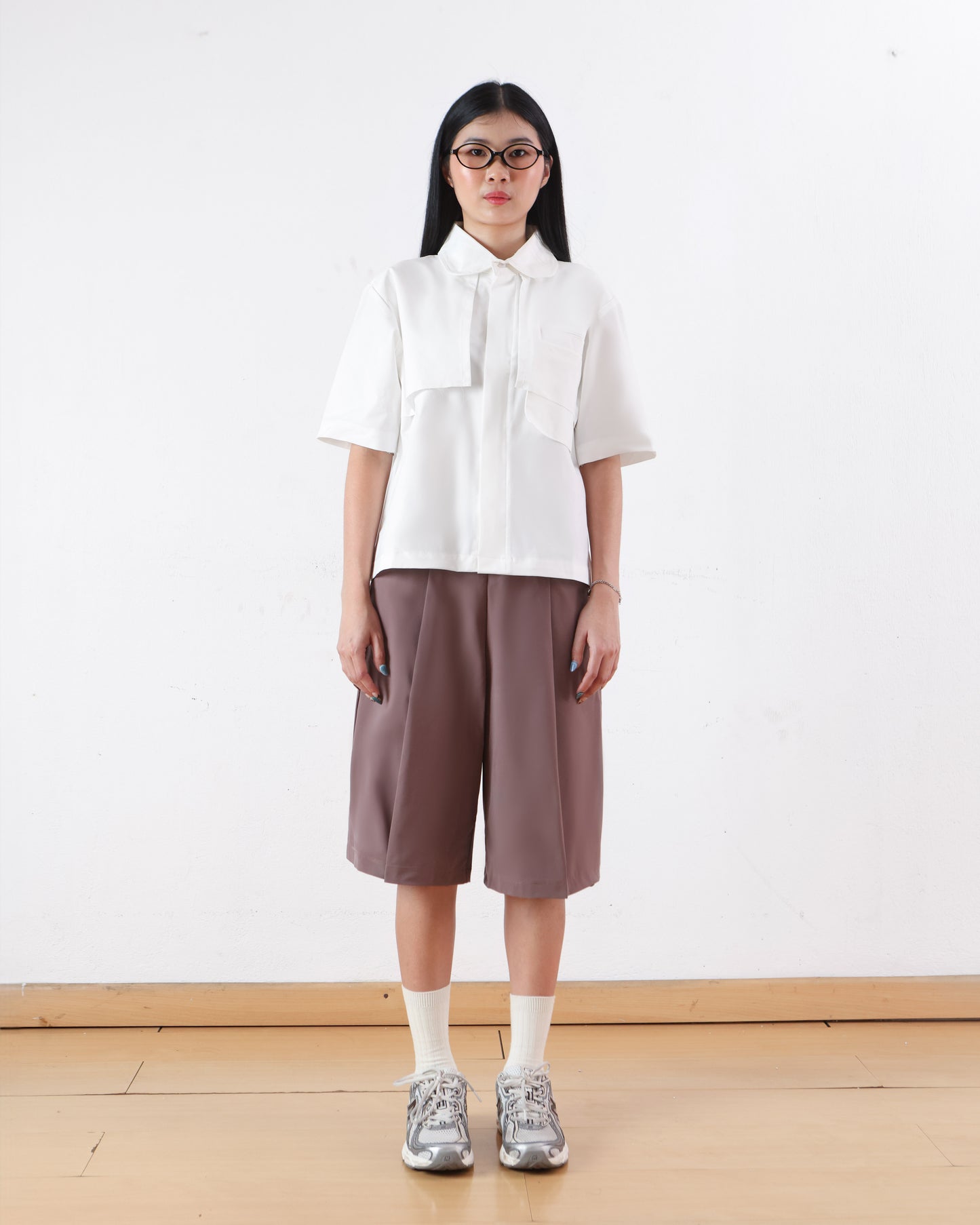 ⁠Asymmetrical Pockets Cropped Shirt