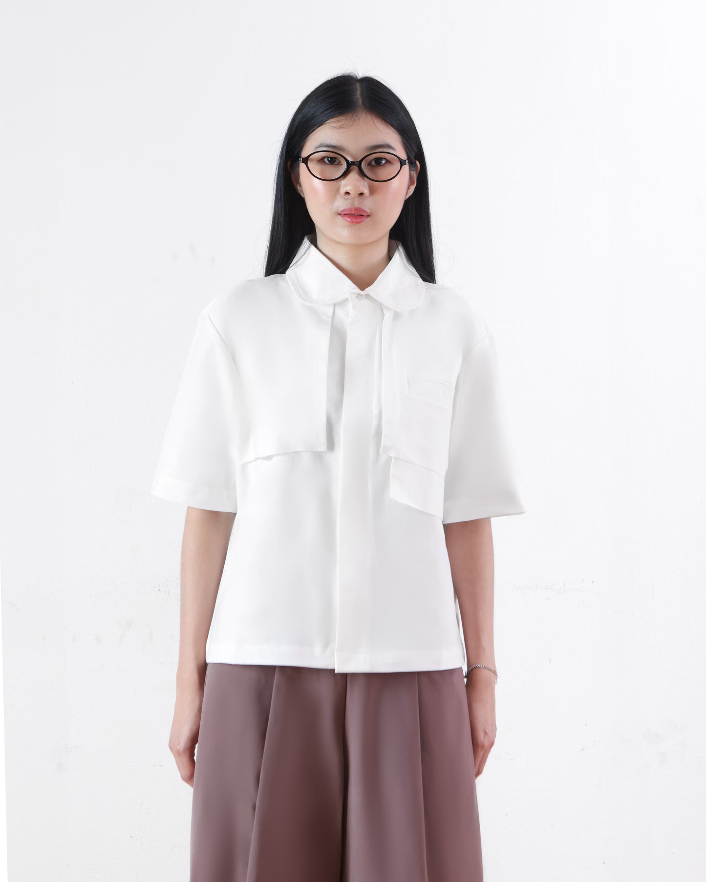 ⁠Asymmetrical Pockets Cropped Shirt